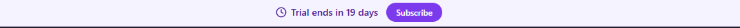 QAM Hub trial countdown banner in its amber state showing days remaining and a Subscribe button